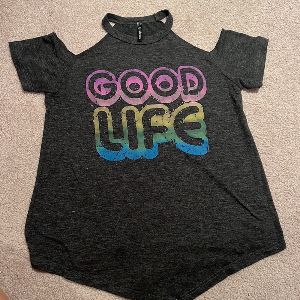 Revelation Grey Cold Shoulder Short Sleeve tee - GOOD LIFE 💜🩷💛💚💙 Youth Med